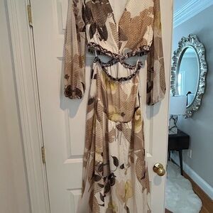 White House Black Market Beige and Brown Floral Maxi Dress